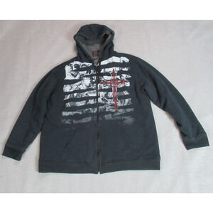 Vintage Y2K MMA Elite Hoodie Mens XL Black Skull Tribal Emo Skater Sherpa Lined